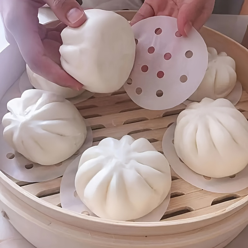500pcs food grade disposable steamer liners 2 95 inch round parchment paper for steaming buns dumplings baking heat resistant up to 392 f non stick kitchen essentials dumpling preparation perforated design nonscratch surface Product details 0