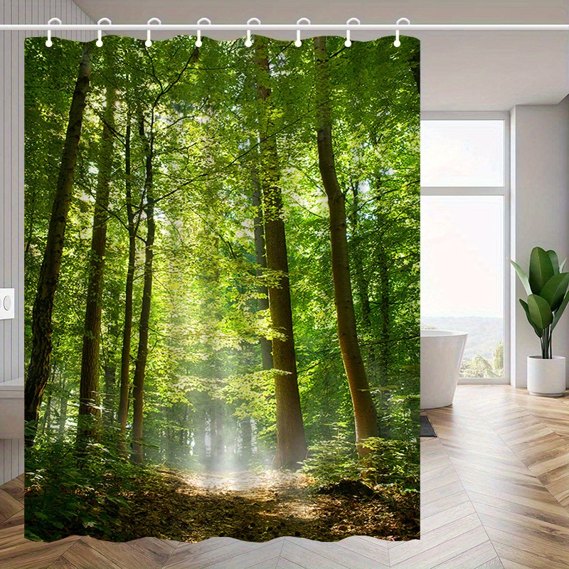 TEMU Jit1pcs Forest Landscape Pattern Shower Curtain, High-end Elegant Bathroom Curtain Shower Curtain, Shower Curtain Home Decoration Pattern