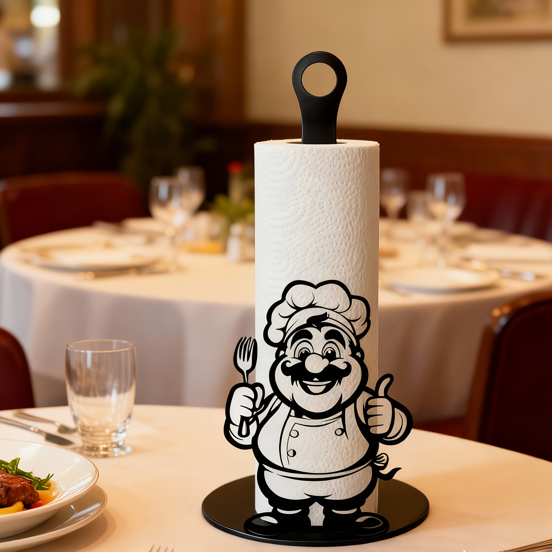 Image of Chef Paper Towel Holder Kitchen Decoration, Gesture, No-installation Ready-to-use Paper Roll Holder, Suitable For Dining Table, Bedroom Rustic Style Home Decor