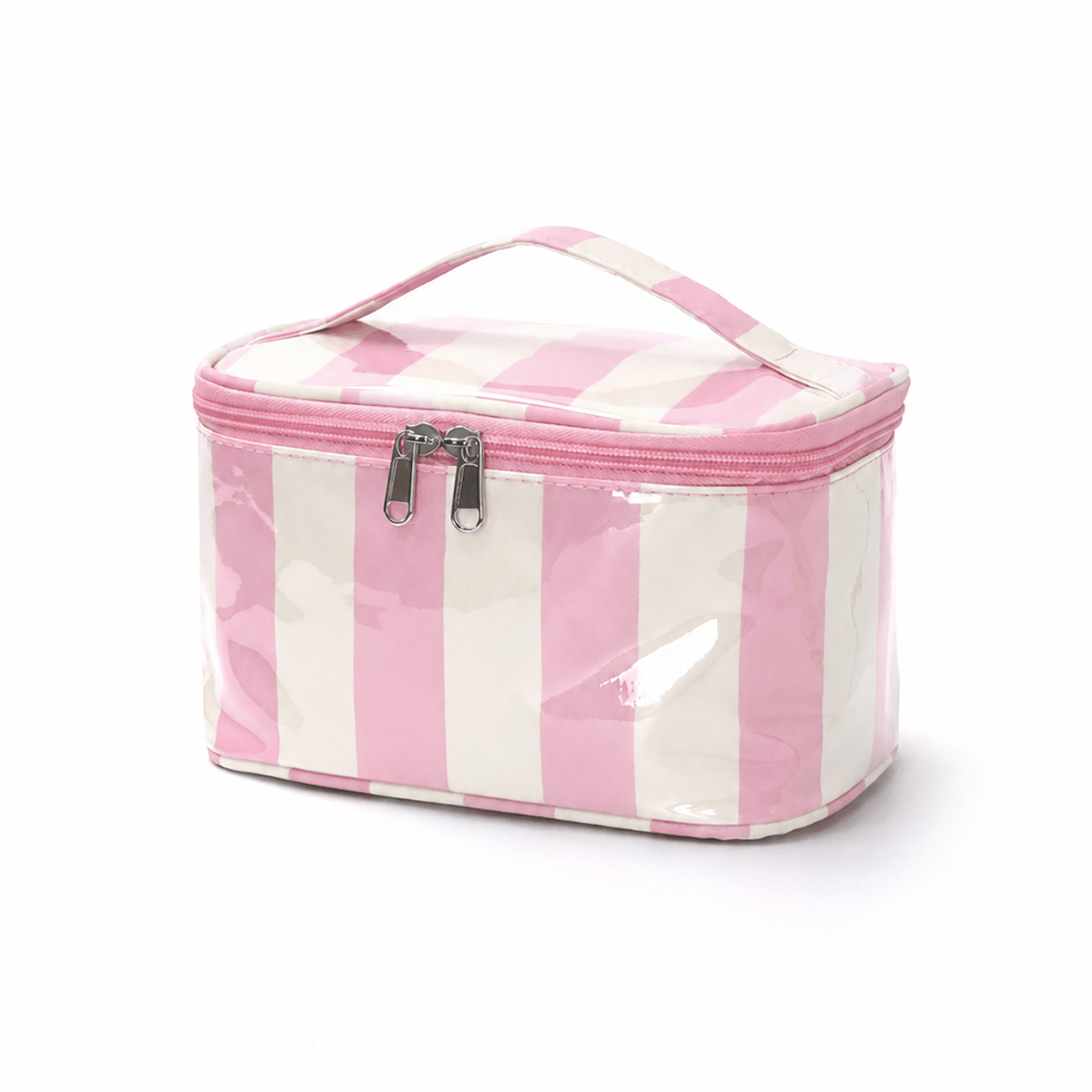 TEMU Trousse de Cosmétique à main rayée color-block pour femmes, grande , double fermeture éclair, sac de rangement pour cosmétiques, trousse de