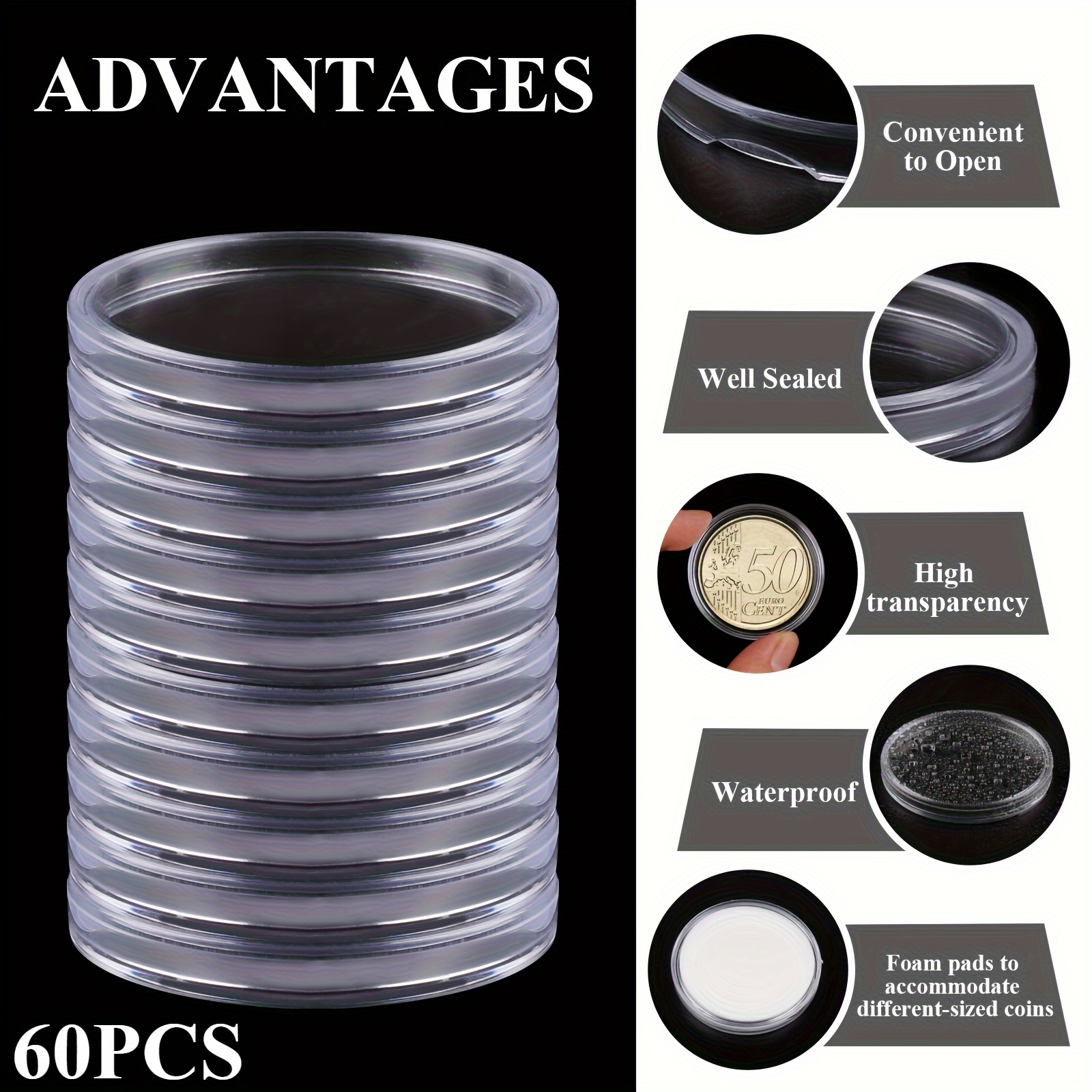 TEMU 60pcs Silver Dollar 40mm Abs Collector' Storage, Suitable For Morgan Silver Dollar