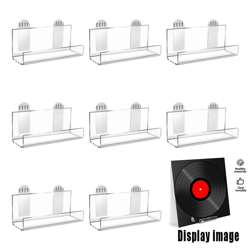 TEMU Wall-mounted Vinyl Record Display Stand, 8pcs, Cd Box And Stand, Stick-on Transparent Acrylic Music Album Storage Rack, Self- Floating Storage