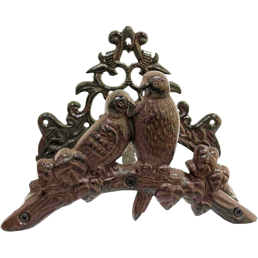 E-shop Vintage-Schlauchständer aus Gusseisen im Landhausstil mit Vogelpaar, robuste wandmontierte kleine Gartenschlauchaufbewahrung, Halterung für