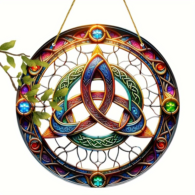 E-shop [2D Flach] Bunte Sonnenschutz mit keltischem Knoten - 2D Acryl-Garten mit feinerem Design, Dekoration zum Aufhängen in Fenstern für Zuhause und