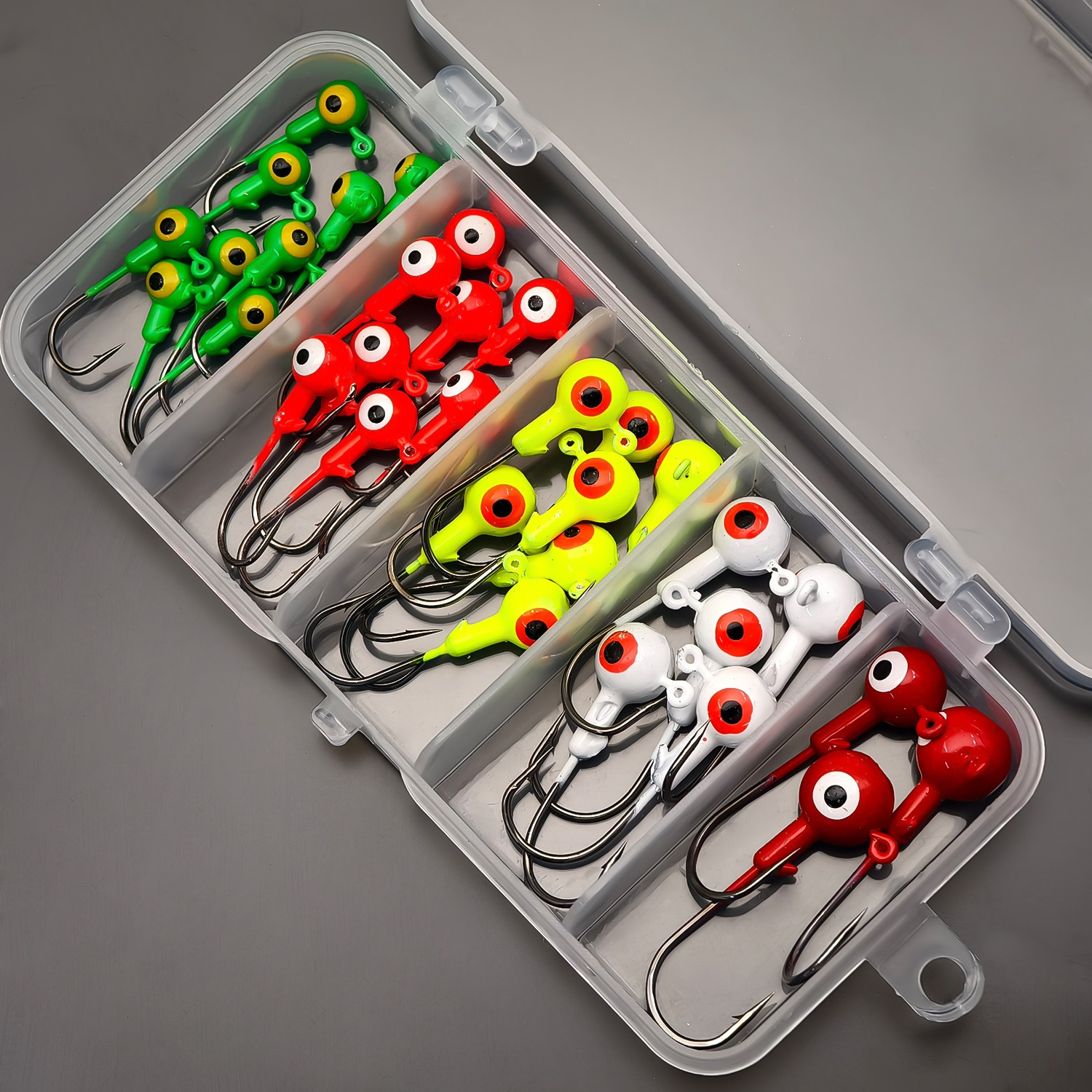 Image of Anfs 32pcs Sharp Weighted Fishing Hook Set - Lead Jig Heads Hooks Kit Assorted Size With Lure Box For Lure Fishing Bass Perch Walleye