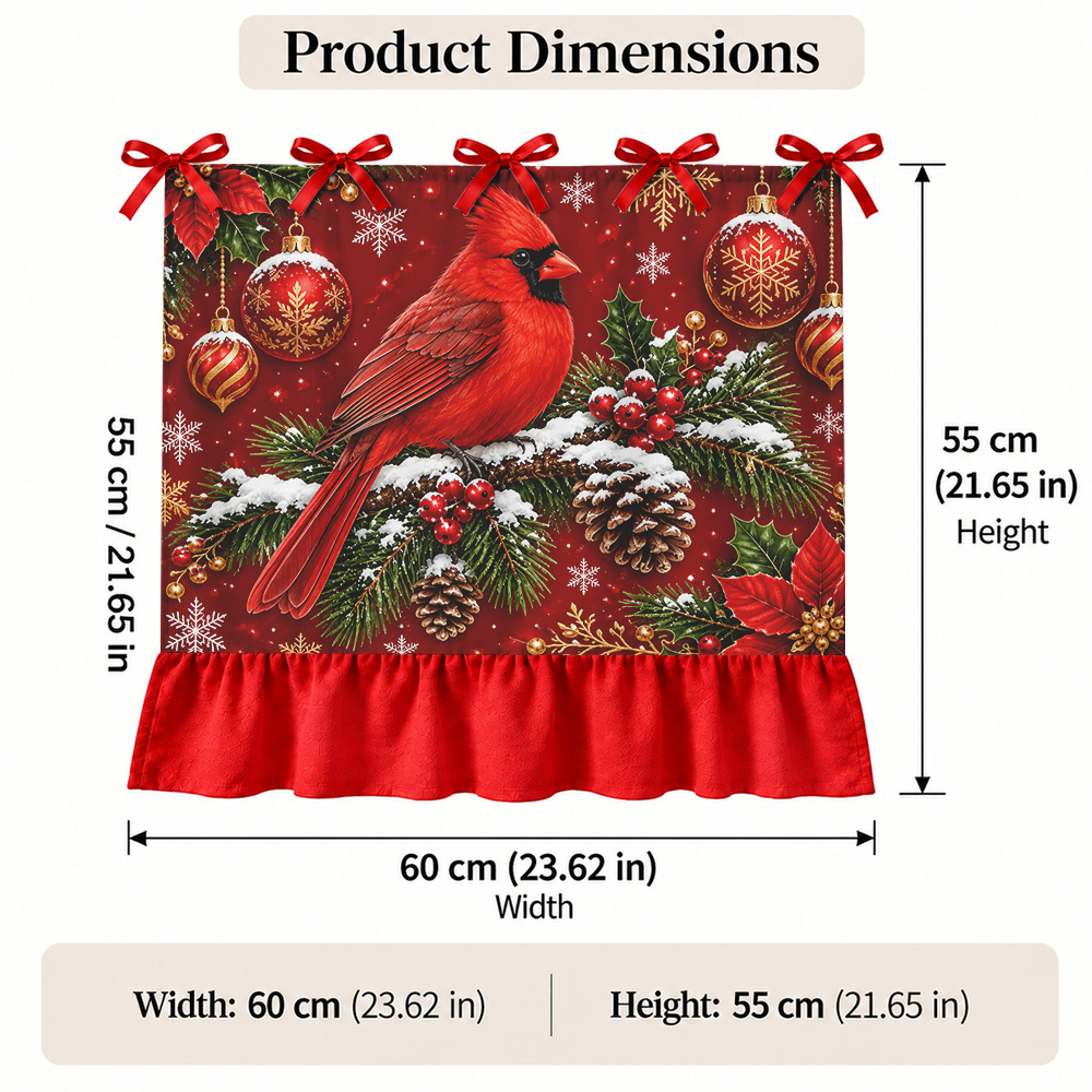 TEMU 2d Flat, Christmas Bird Oven Cover Curtain With & Bauble Print - Farmhouse Style Semi-sheer Suitable For Oven Door Cover, Hanging Kitchen Decor,