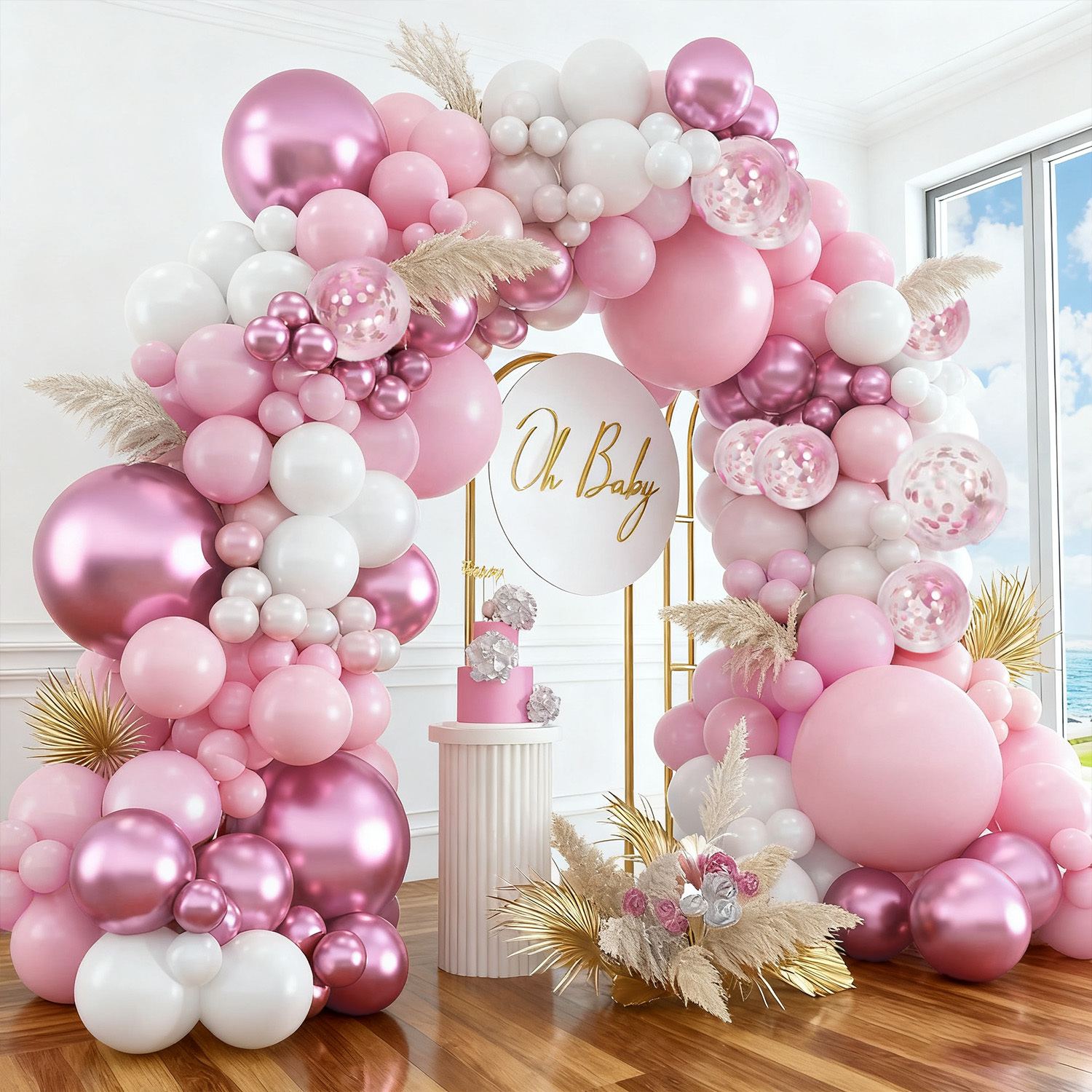 Image of Valentine's Day Wedding 129pcs Latex Balloons Pink White (5in 10in 18in) Decoration Set Suitable For Birthday Graduation Anniversary Carnival New Year Home Background Christmas Masquerade Ball