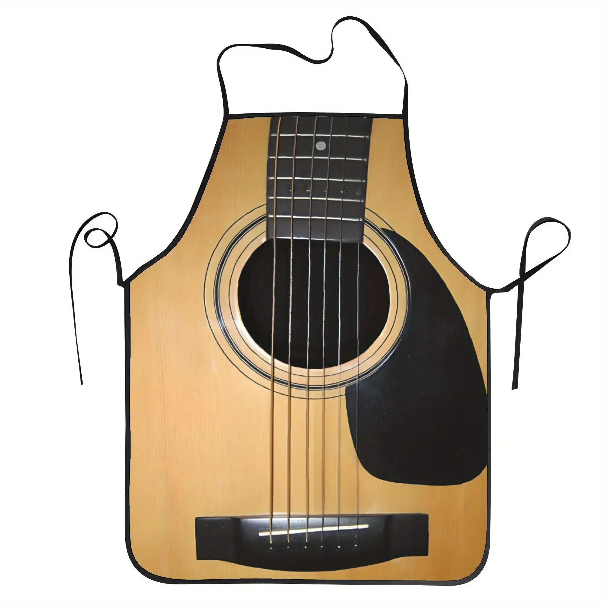 TEMU A 2d Flat-printed Christmas-themed Fun Guitar Design Apron, Suitable For Cooking, Baking, And Paintingâunisex Kitchen Apron With And Black Ties