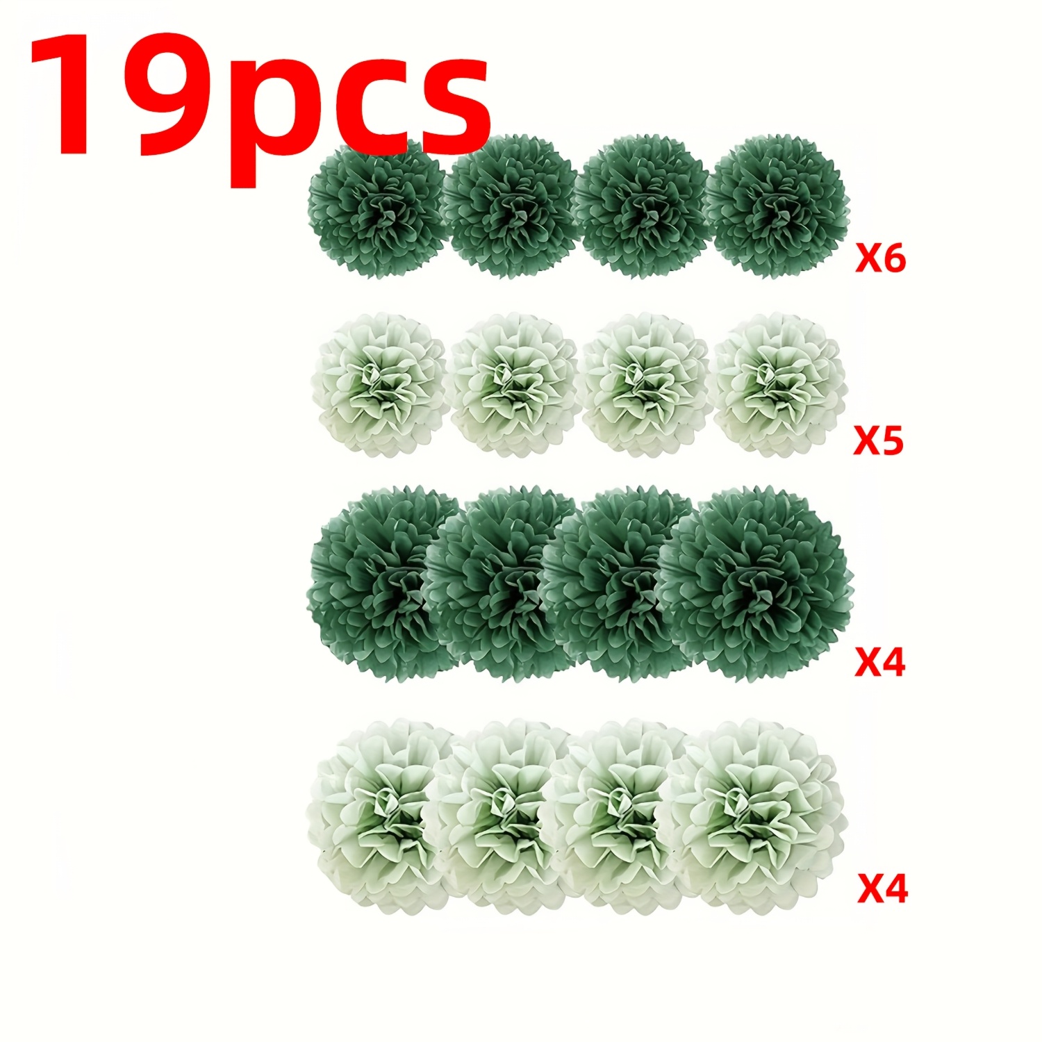 TEMU 19 Pompon Eleganti in Tessuto di Carta_ Fiori di Carta a Sfumatura Verde, Grandi Decorazioni Appese per Feste, Adatte per Matrimoni, Compleanni,