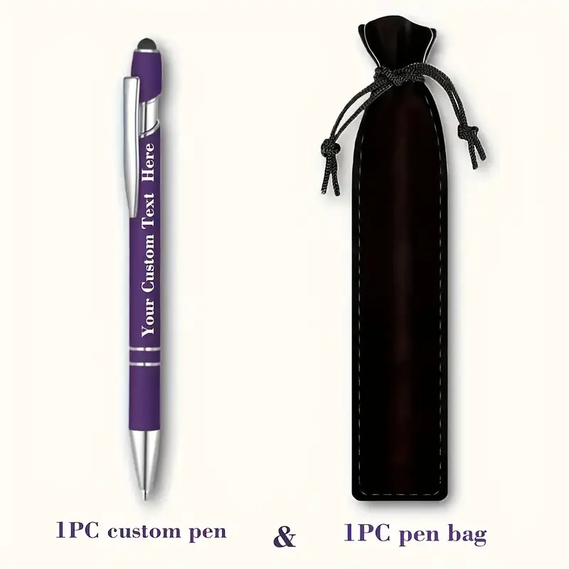 TEMU "customizable" 2pcs Set (1 Pen + 1 Pencil Case) Customizable Metal Gel Pen - Retractable, Lightweight And Durable, Medium Nib - Multiple Colors