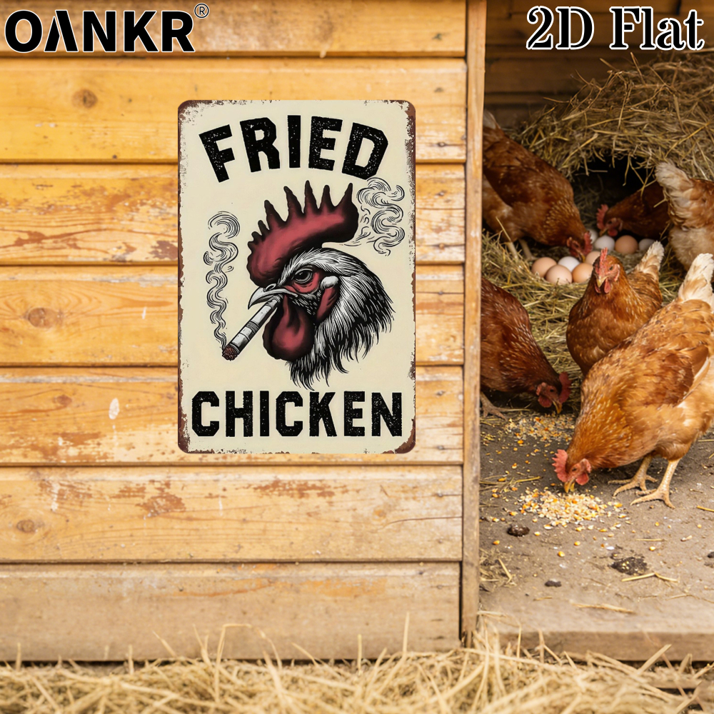 TEMU 2d Flat, 2d Flat Vintage Farm Fence Decorative Metal Tin Sign, Ideal Gift 12x8 Inch, Fried Smoking Sign Home Decor Metal Signs For Man Cave