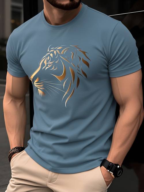 100 cotton mens t shirt summer short sleeve trendy and fashionable fit for a ming look versatile for daily casual wear 2024 new style with golden pattern to showcase a domineering personality