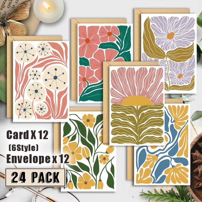 

24-pack Mid Century Greeting Cards With Envelopes, Paper , For Weddings, Birthdays, Anniversaries, Valentine's Day, New Year - All For