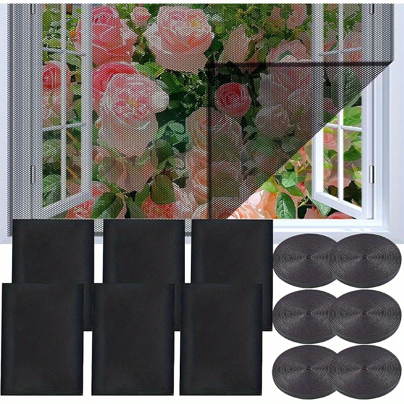 E-shop 6 Stück selbstklebende Fenstergitter, unsichtbares Insektenschutznetz, 130 x 150 cm / 51 x 59 Zoll mit Klebeband, schützt Ihre Familie vor
