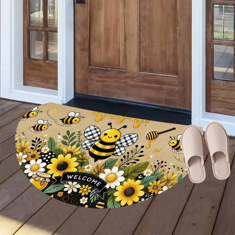 TEMU A Single Flat 2d Mat Featuring A Design, Perfect For Guests. Easy To Clean And Used Indoors And Outdoors. The Semi-circular Shape It Ideal For