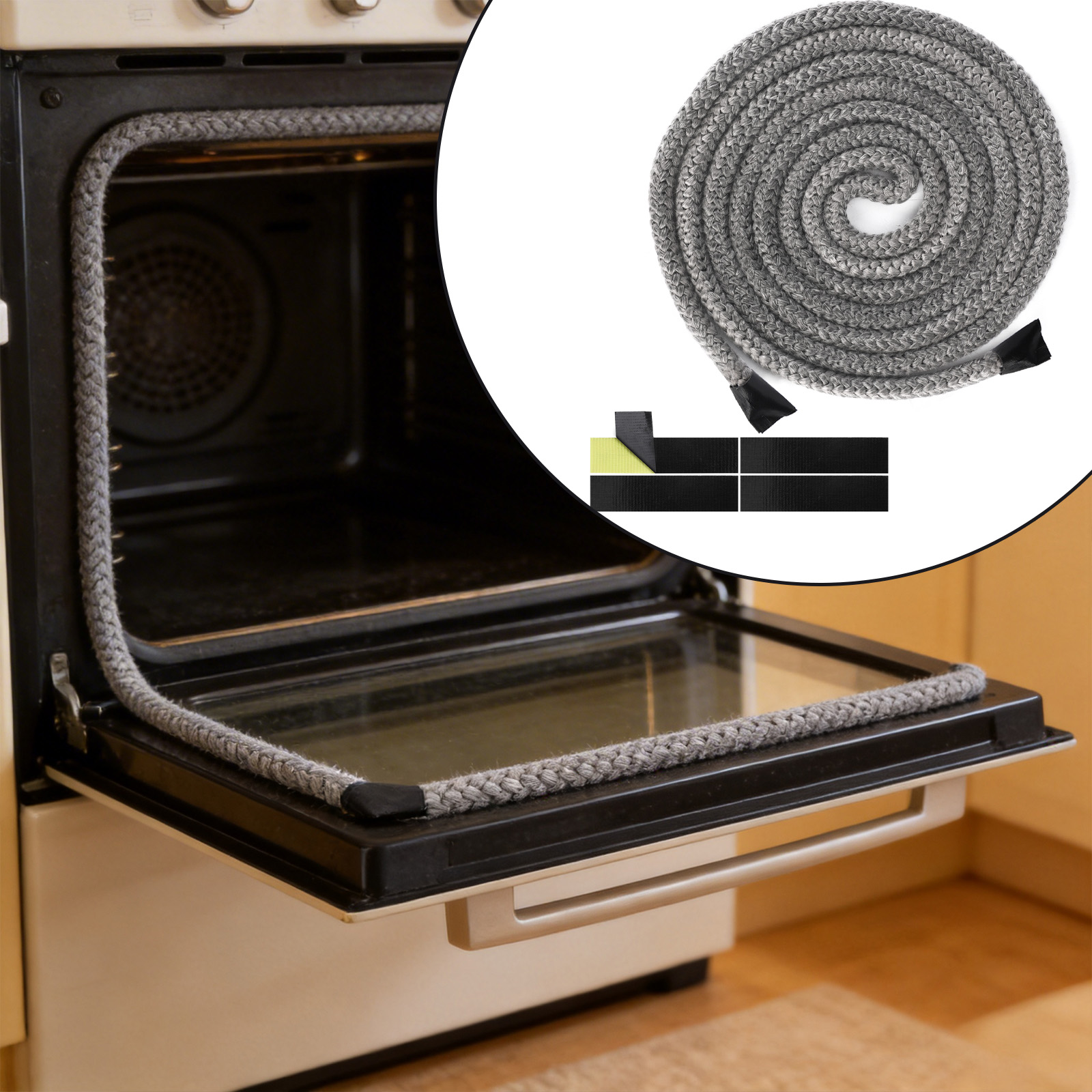 TEMU 1 Roll Fireproof Self-adhesive Seal Rope, 2. 5m X 8mm High Temperature Gasket, Replacement For Pellet Wood Stove Fireplace Oven Door