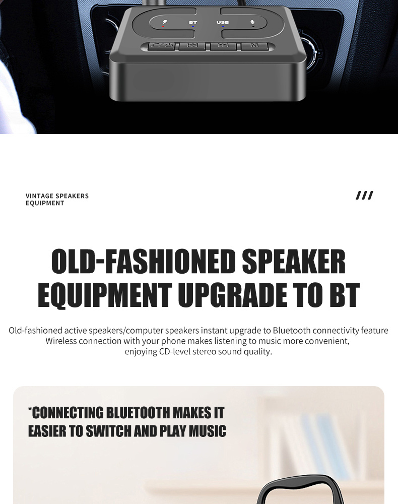 Нов 6.0 Bluetooth приемник USB плейър цифров към аналогов конвертор 3.5mm аудио адаптер AUX