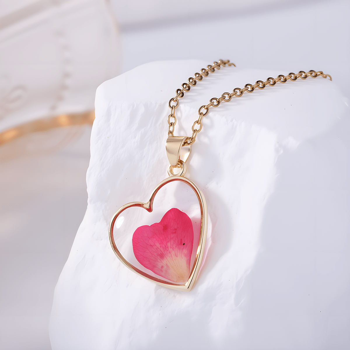 Image of Cherry Pink Heart-shaped Resin Necklace | Sweet Floral Pendant, Women's Elegant Temperament Clavicle Chain, Girly Heart Creative Gift