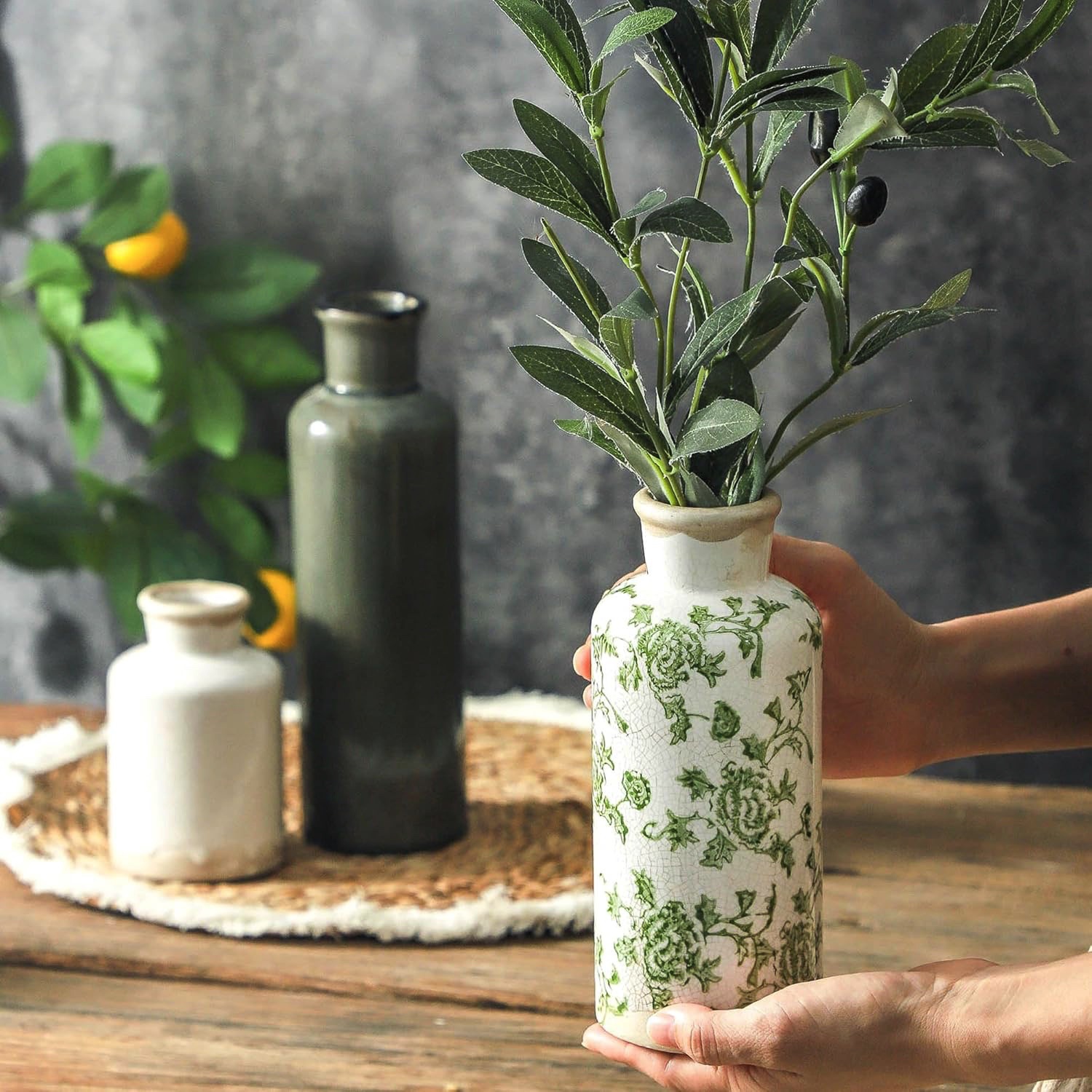 TEMU Ensemble de 3 vases en céramique de style nordique, décoration pour arrangement floral de salon et de table à manger, support moderne et pour