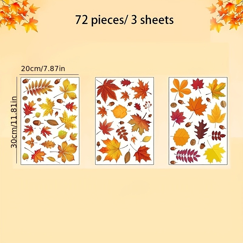 TEMU 3 Sheets/72pcs Window Clings - , Pine Cones, And Stickers In Colors, Including , Red Berries, And Other Autumn Decorations - Suitable For