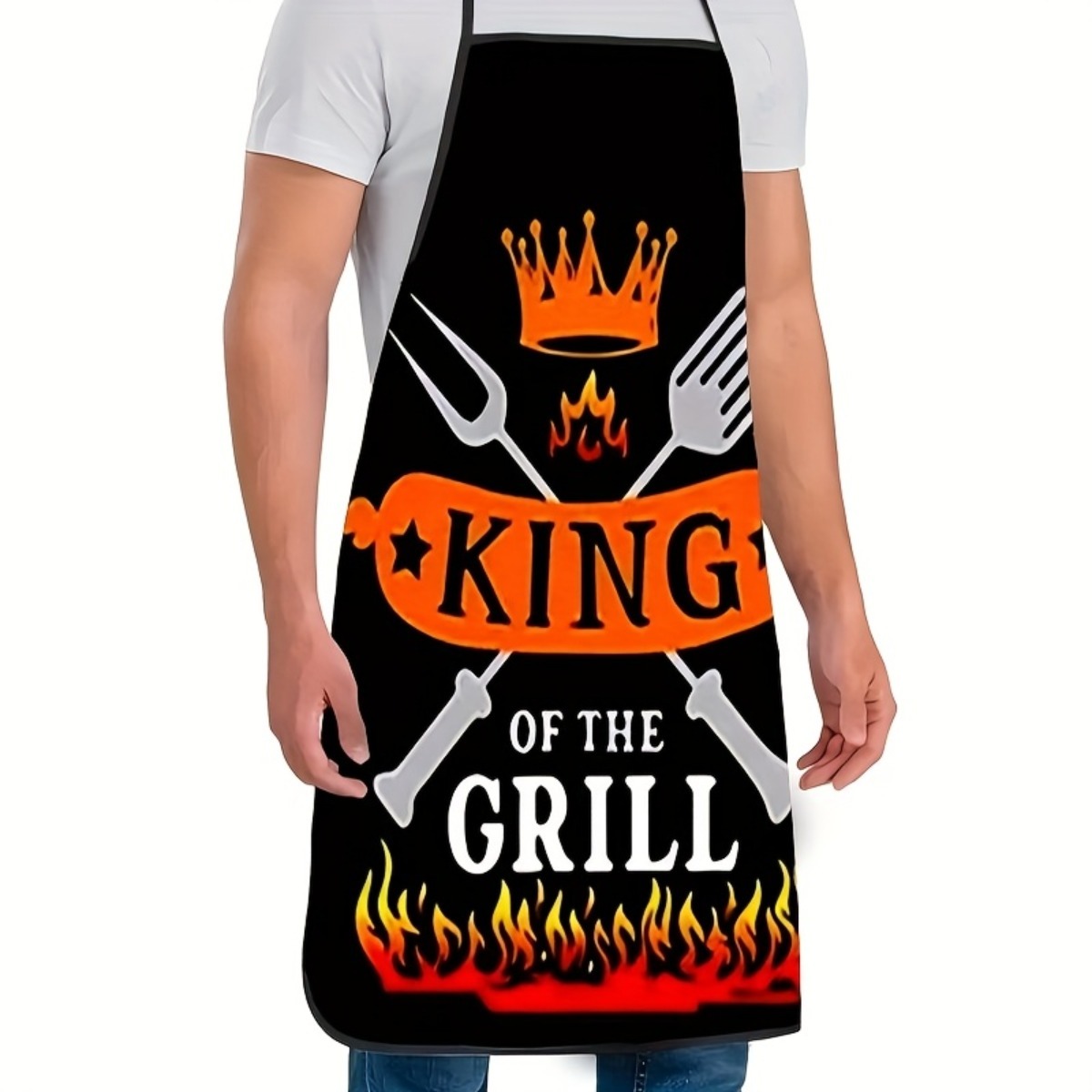 TEMU Grembiule stampato a tema Re della , 1 pezzo - Motivi con utensili da e - per barbecue, cucina e - Grembiule in stile outdoor