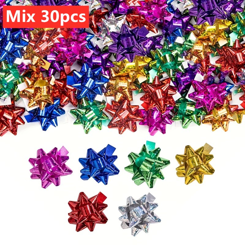 TEMU 30 Stück, 3,8 cm bunte Laser-Glitzer-Schleifen für Weihnachtsgeschenkverpackungen, golden, silbrig, , rot, blau, grün, für Feiertagsgeschenke,