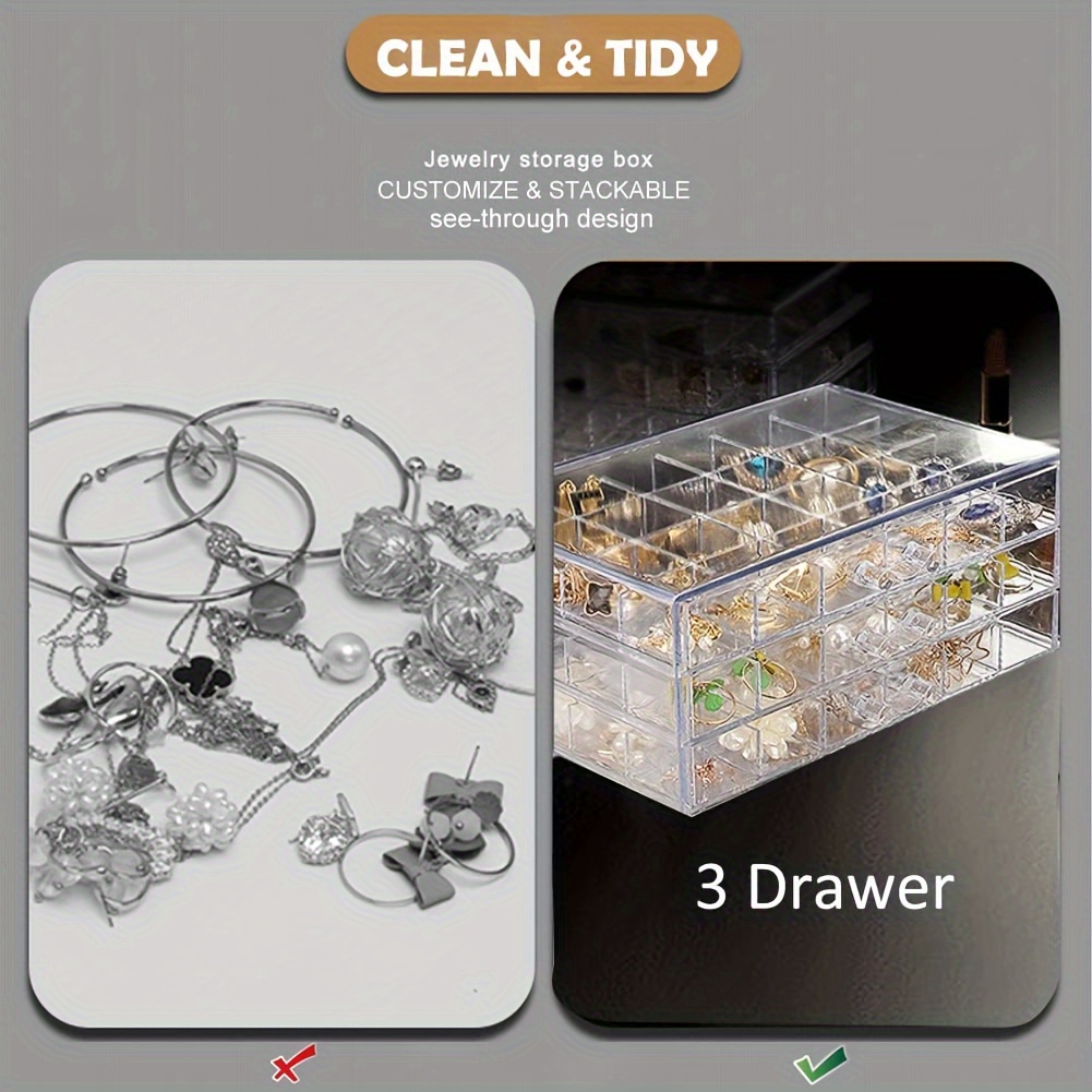 jewelry storage box with 5 drawers featuring 5 layers and 120 compartments made of transparent plastic this multifunctional and minimalist organizer is suitable for women and girls serving as a clear display stand for earrings necklaces rings and bracelets it can     great gift for   and mothers Product details 9
