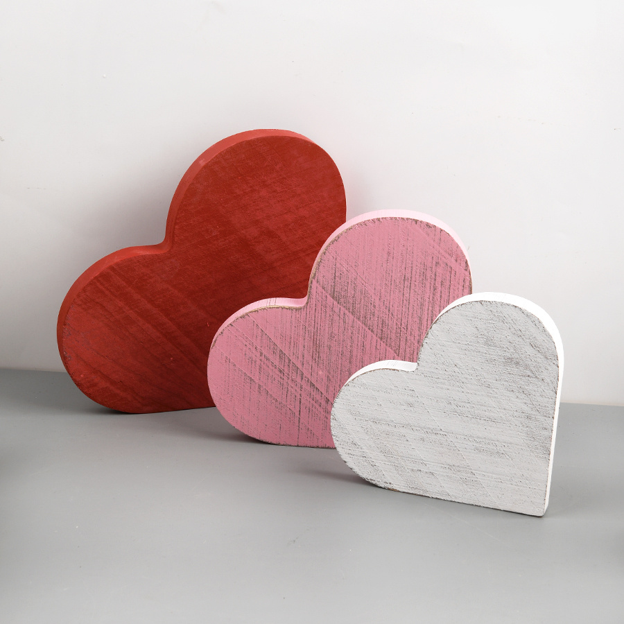 

Set Of 3 Heart-shaped Wooden Signs For Valentine's Day Decoration, Heart Set For Romantic Table Centerpieces, Suitable For Wedding Party Supplies (classic).