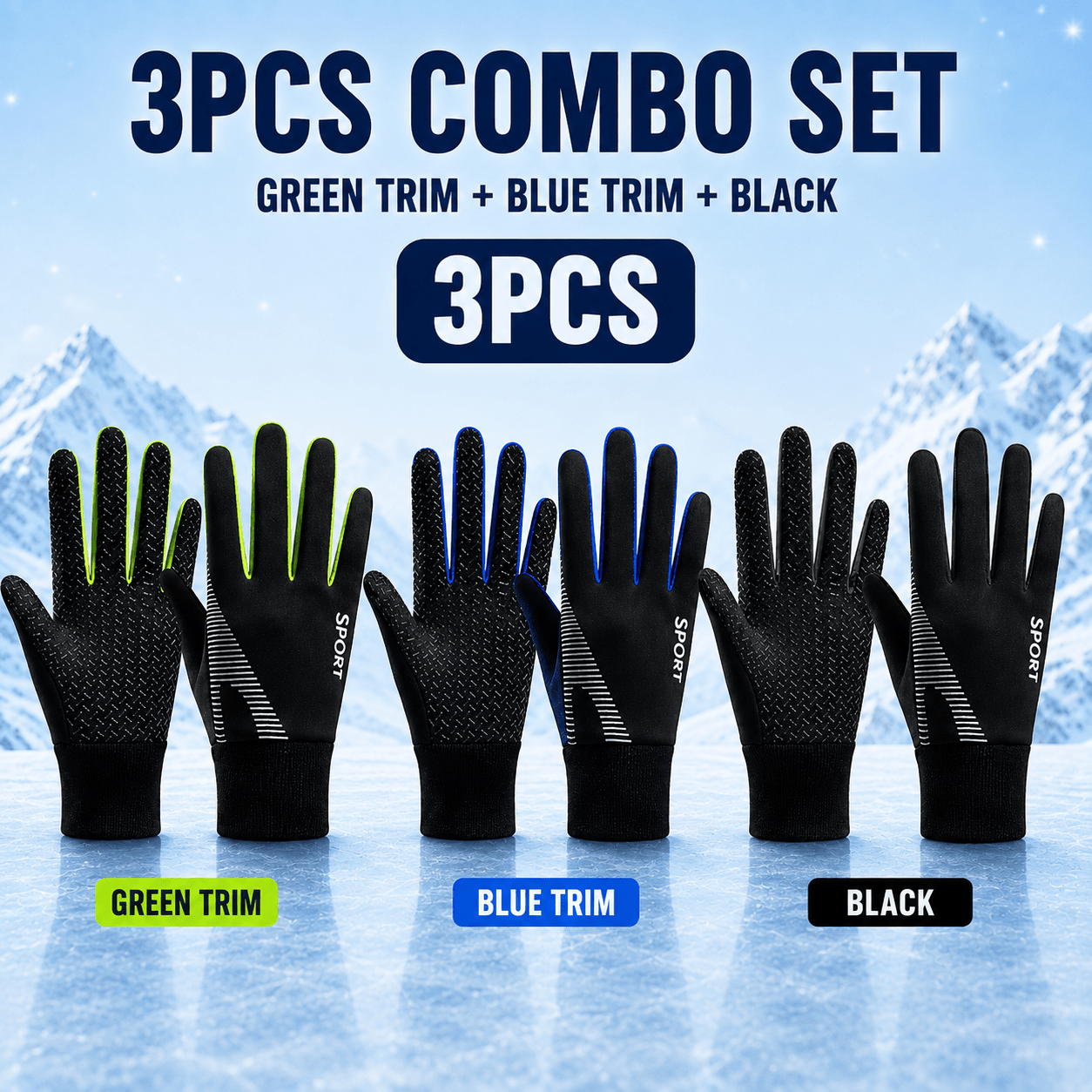 Image of 3pcs Kids Ski Gloves For - Anti-slip Palm Thermal Winter Gloves With Suitable For Skiing, Snowboarding, , Outdoor Sports - Warm Snow Gloves For Children, Hand Washable (no Dryer)