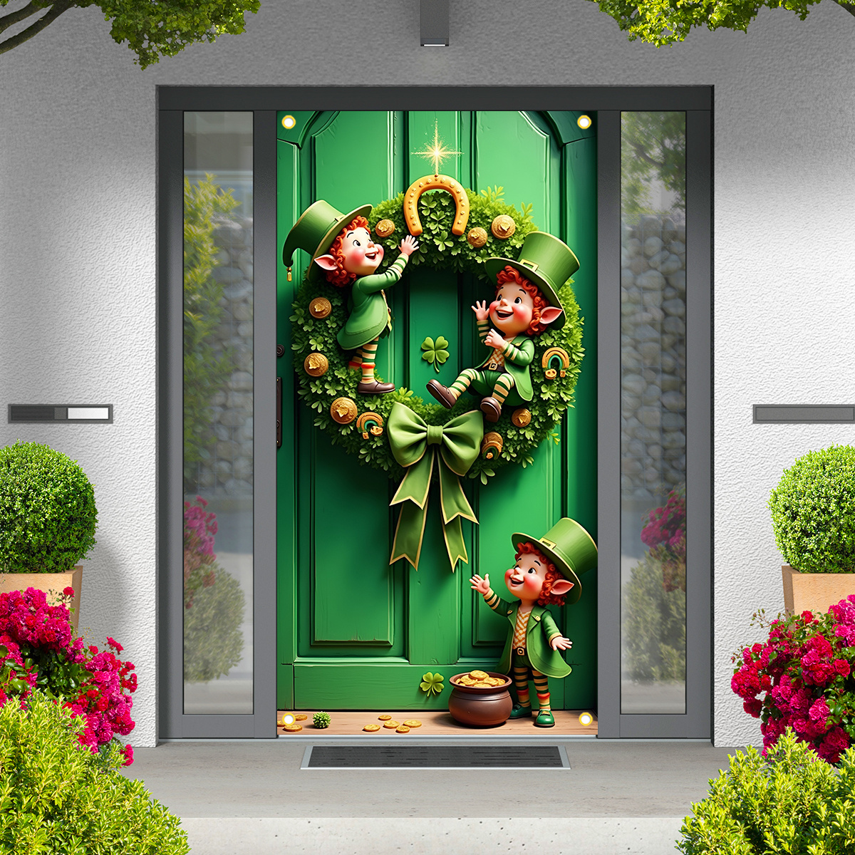 

2d Door Banner, 's Day Door Banner - & Shamrock Wreath Design, Polyester Welcome Sign For Indoor/outdoor Decor, No Power Needed, Door Cover, Party Supplies Decorations, Universal Holiday