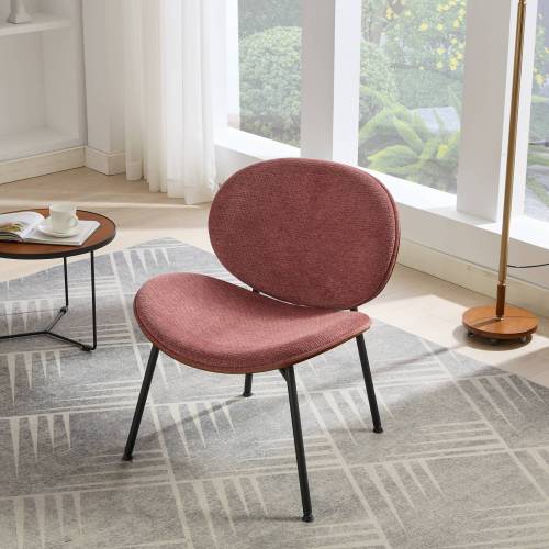 Mid-Century Modern Shell Chair - Single Side Accent Lounge Chair with Wide Walnut Wood Finish Shell & PU, Curved Wide Suitable for /Outdoor Use - Easy-Clean Cover, Assembly Required (for,, Bedroom)