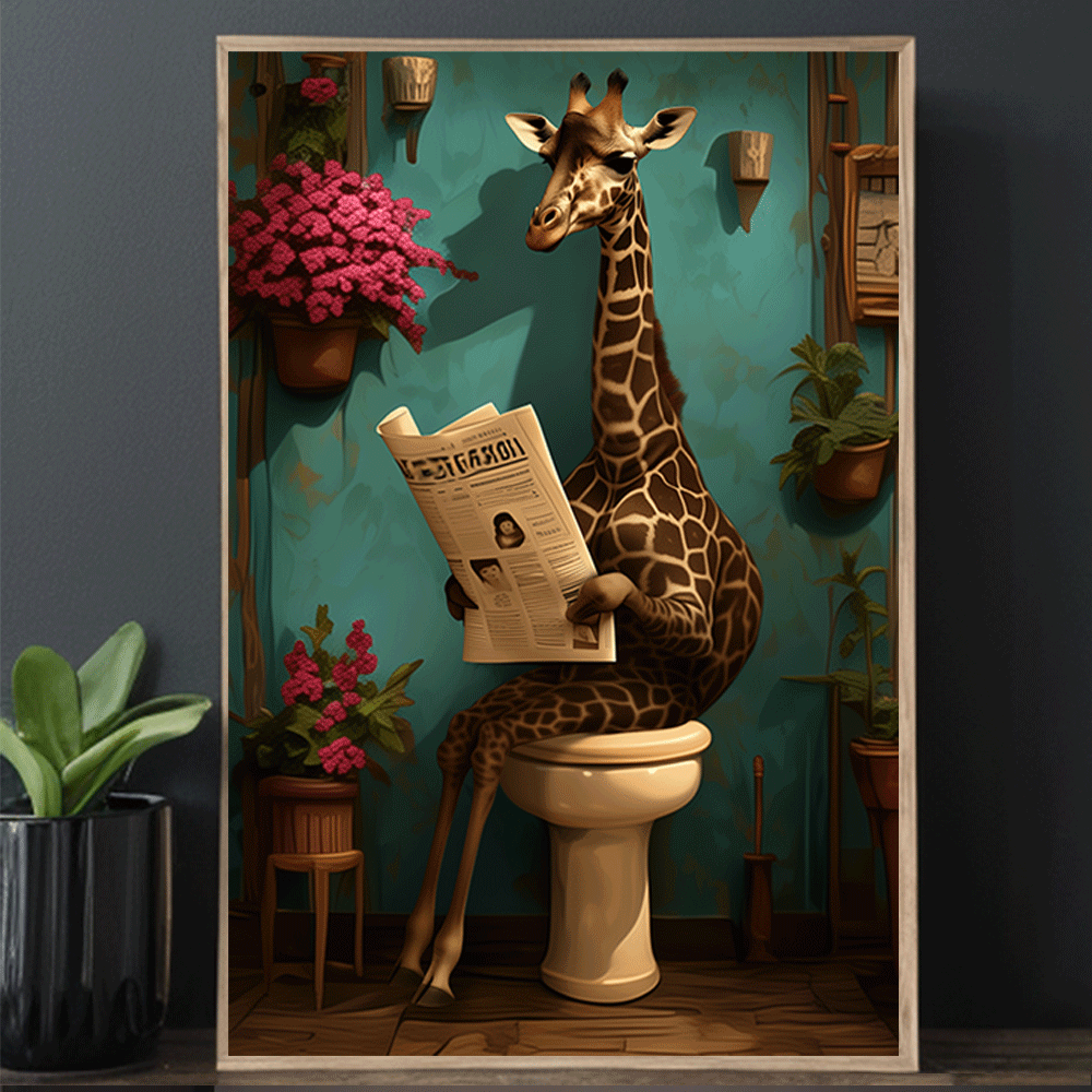 

1pc Classic Giraffe On Toilet Canvas Art Print, Unframed Wall Decor For Bedroom, Living Room, Office, Cafe, Bar, Dorm, - Ideal For Birthdays, Christmas, Valentine's Day Gifts