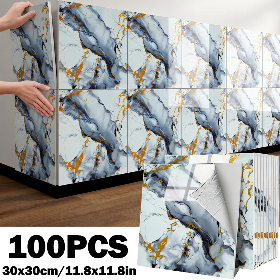 TEMU 50/100pcs 30*30Cm/11.8*11.8In Papier Peint Auto-Adhésif avec Texture Dorée , Panneau Mural 3D Décoratif à Suspendre, Carreaux Imperméables et