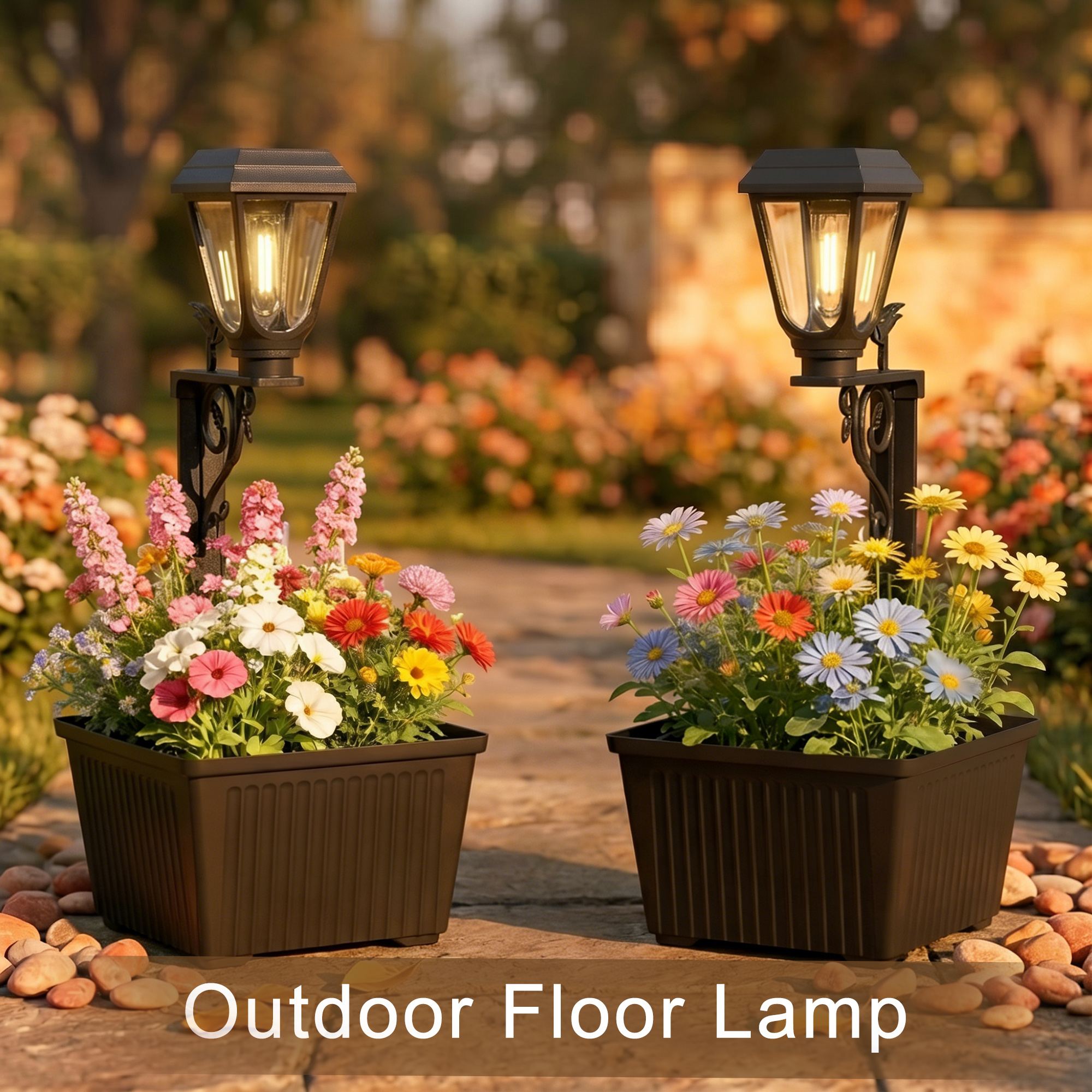 TEMU Solar-powered Lamp Post With 2-in-1 Outdoor Planter, Suitable For Flowers(flowers Not Included). Features A Glass Shade, A 20lumen Glass Bulb,