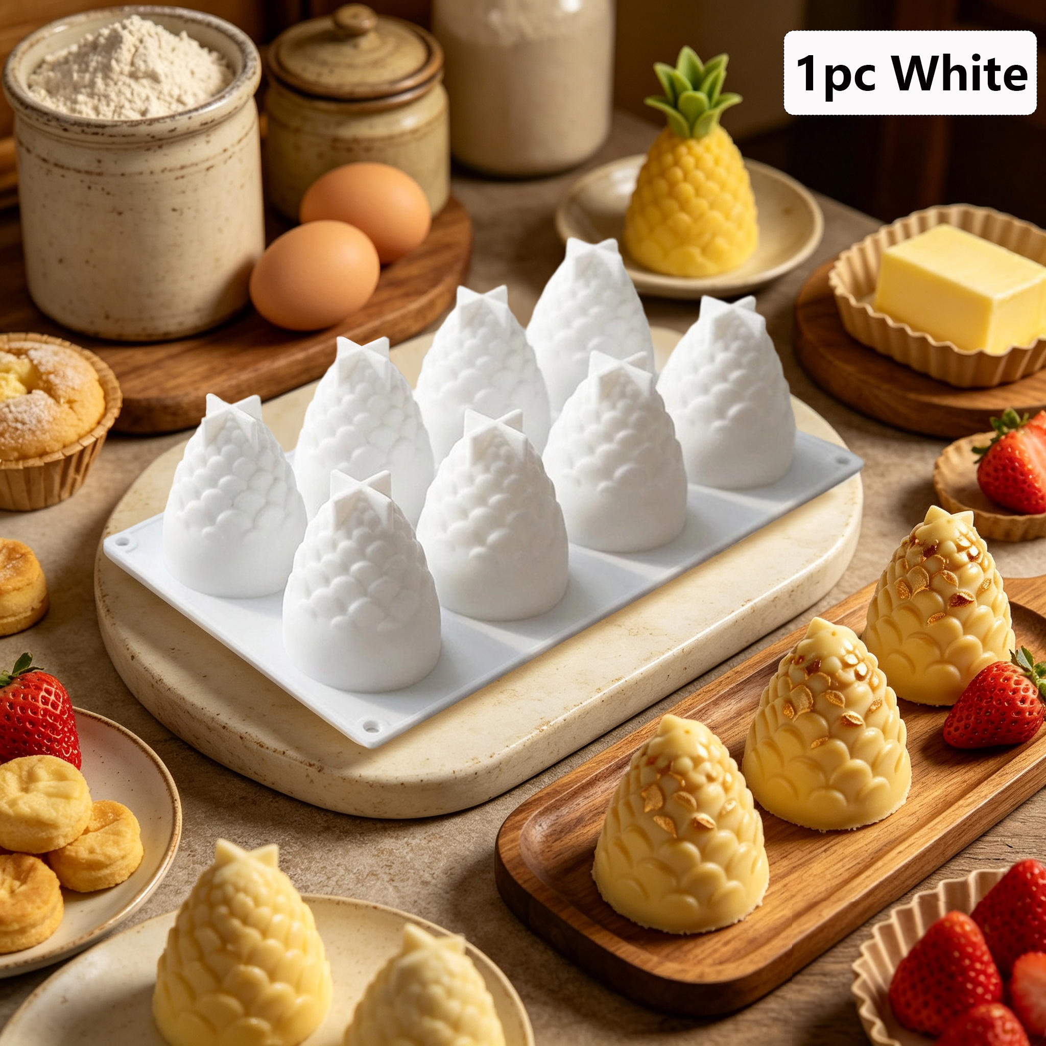 TEMU 8-cavity Silicone Mold, Pineapple Silicone Cake Mold, Dessert Baking Mold, 3d Soap Candle Mold, 3d Mousse Dessert Mold, Silicone Baking Mold For