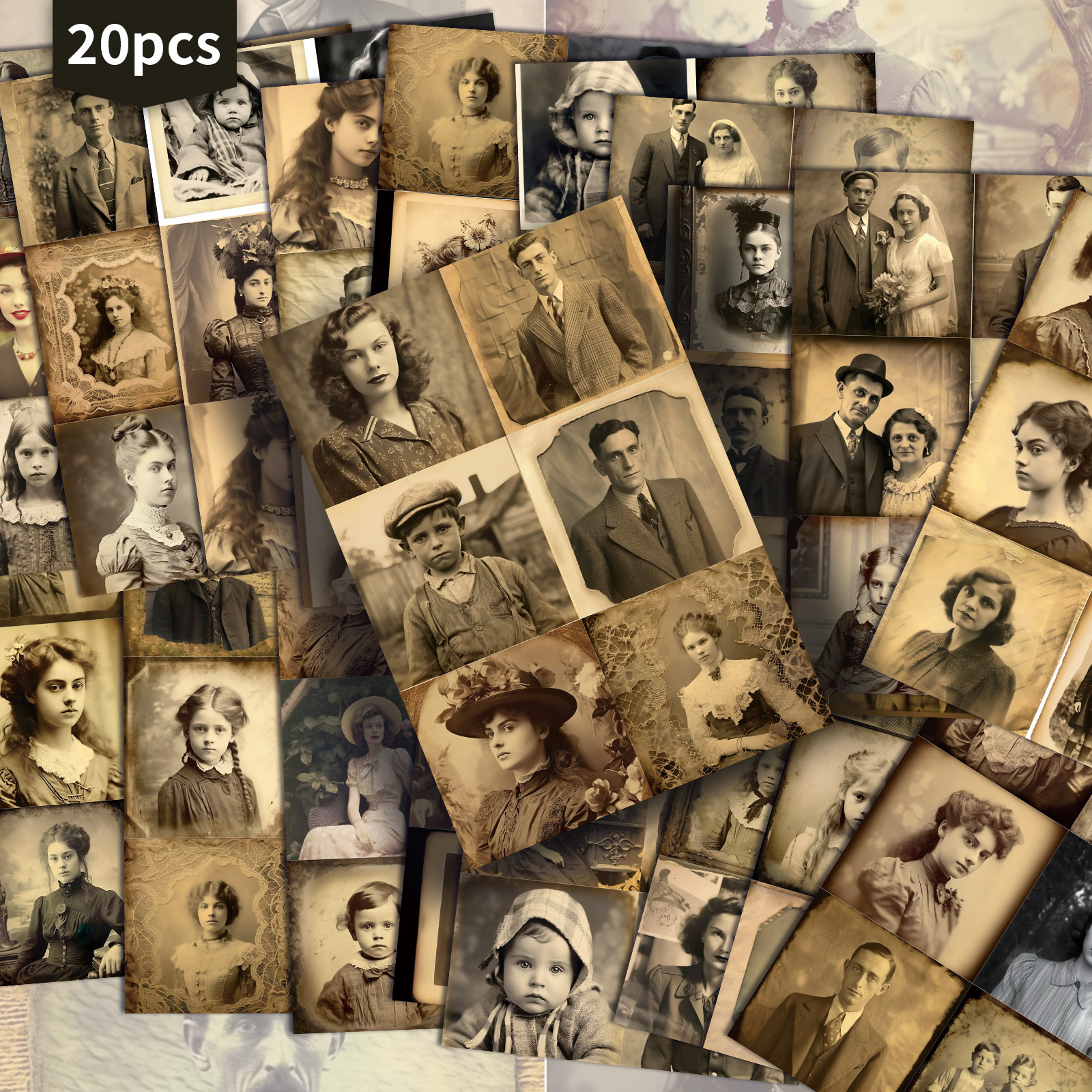 Image of Set Of 20 Vintage-style Postcards Featuring Portrait Collages - Measuring 4x6 Inches, Retro Journal Papers Showcase Classic Pinup Art, Perfect For Scrapbooking And Crafting