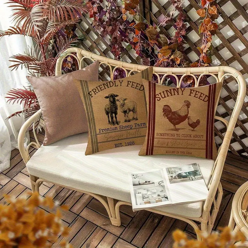4 pack farm animal throw pillow covers double sided rustic farmhouse decor with zipper closure machine washable polyester cushion covers for sofa living room bedroom pillow inserts not included pillows for living room Product details 1