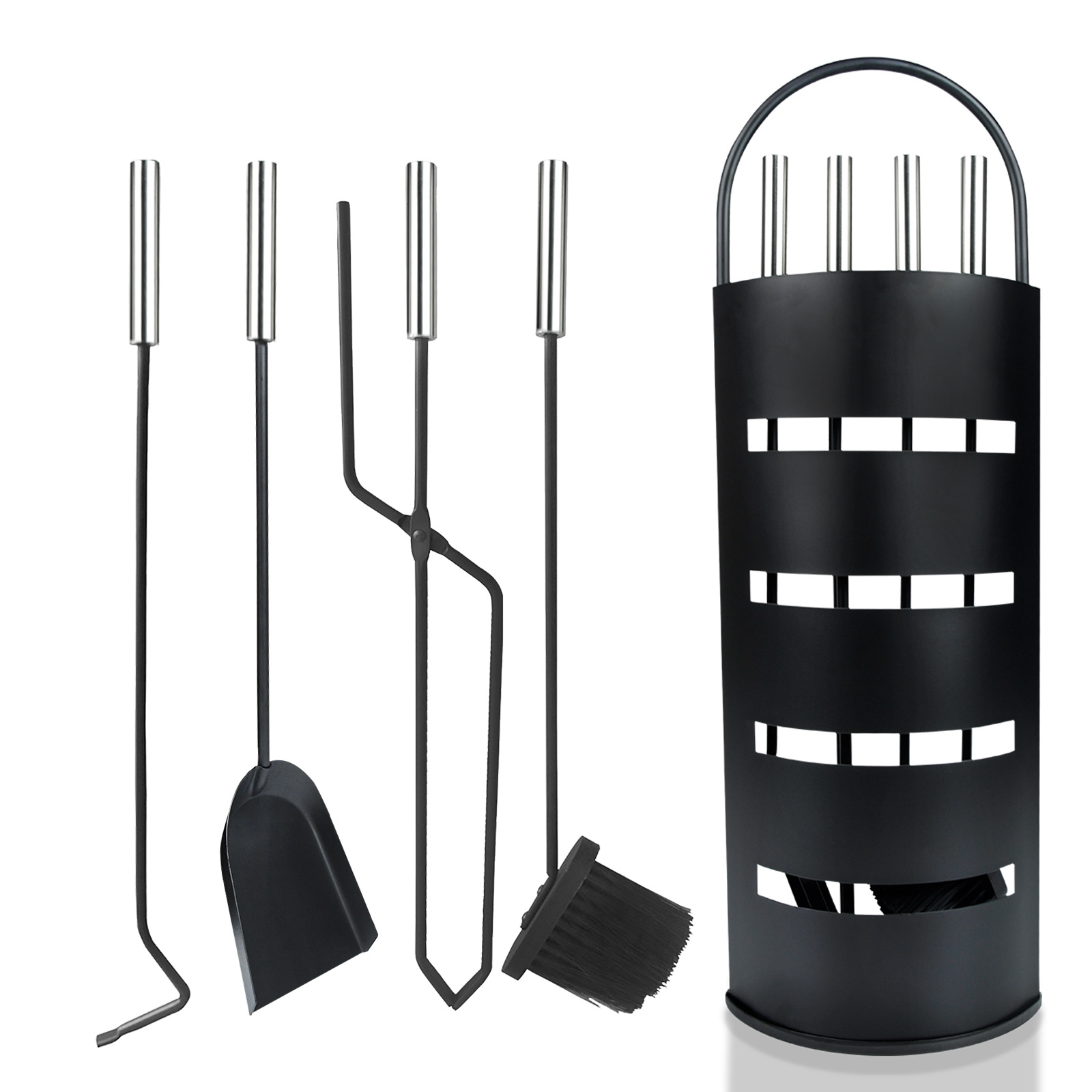 E-shop Feuerplatz-Set mit vier Teilen, bestehend aus , Besen, Ascheschaufel und Halter – ein robustes und elegantes Zubehör für Ihre Kaminanlage