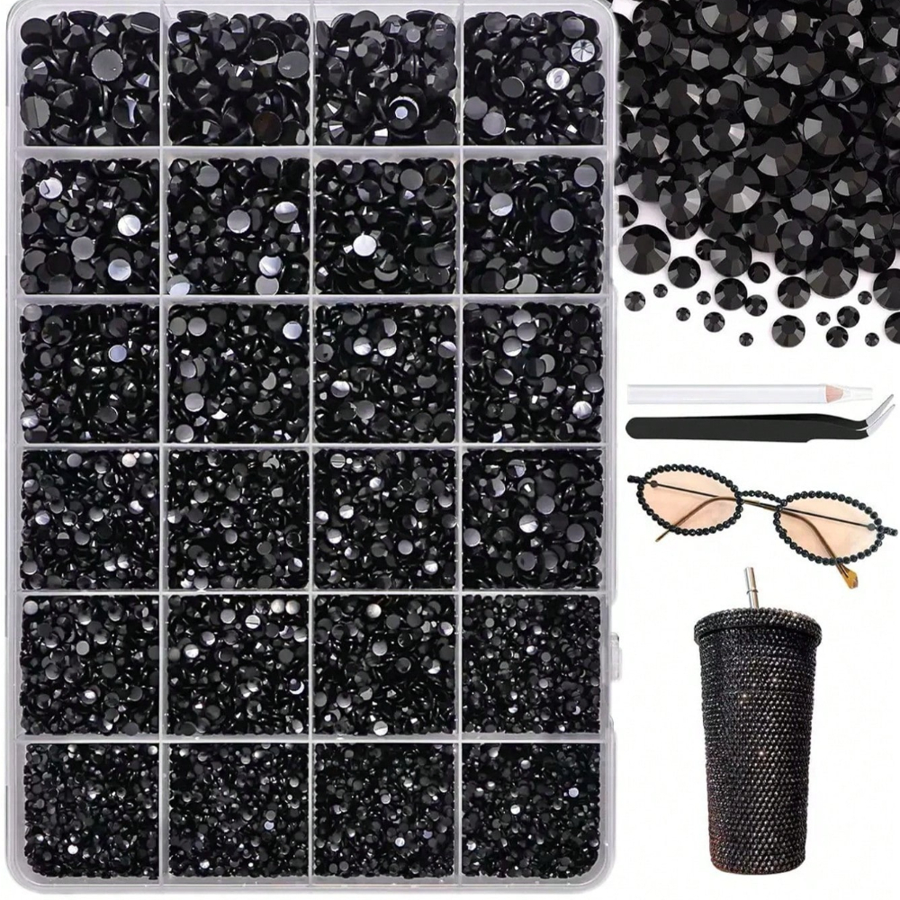 TEMU 10009pcs Nail Art Rhinestone Decoration Set, Shiny Round Flatback Rhinestones With Pen And Tweezers, Handmade Diy Nail Art Accessories, Nail