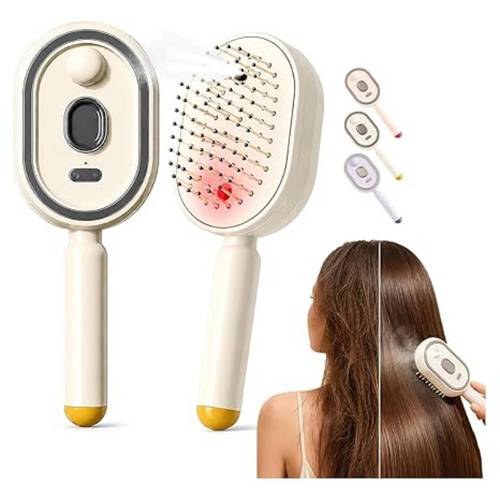 portable nano spray electric massage comb with one click retractable teeth for easy hair removal cushion round tooth scalp massager usb rechargeable hydrating and detangling styling comb suitable for home and travel in pink