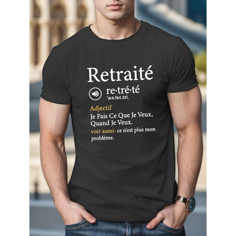 

T-Shirt à Manches Courtes pour Hommes sur le Thème de Française - Motif Géométrique Décontracté d'Été, Col Rond, Polyester, Lavable en Machine, Haut