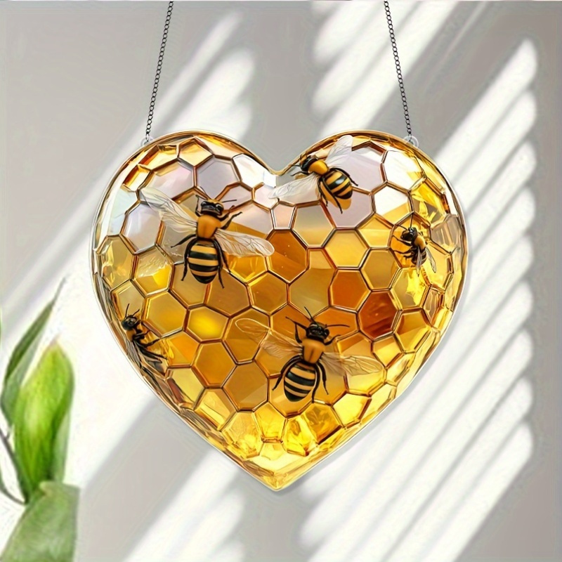 

1pc Heart-shaped Bee & Honeycomb Acrylic Decor 7.5"x7.9" - Unique Nature-inspired Gift For Women, Ideal For , Rustic Home Wall Art, Creative Seasonal Decoration For Living Room & Garden