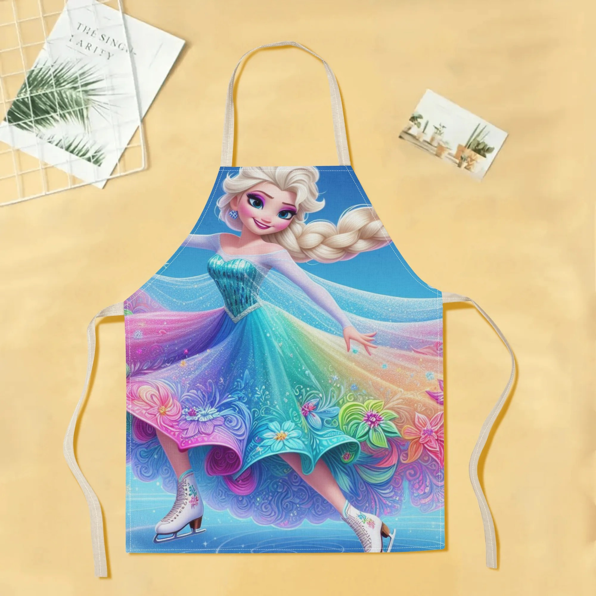 1pc disney   princess cartoon printed apron, waterproof polyester woven fabric, floral pattern, fashionable & elegant for hotel, supermarket, restaurant,  , milk tea stall, home use details 1