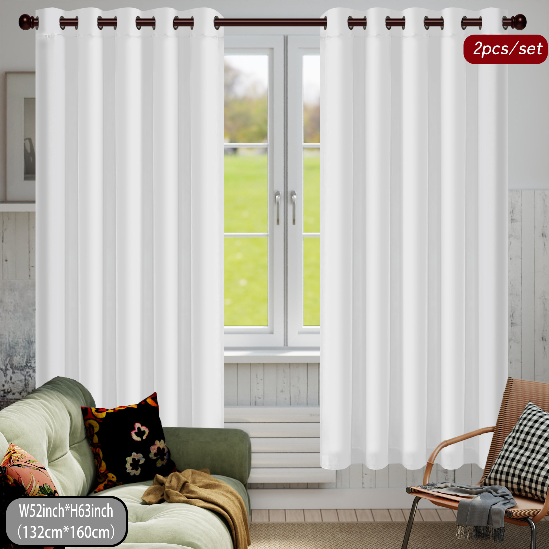 TEMU 2pcs Set, Made Of Polyester, White Thickened Illusion Sheer Curtains With Metal Grommets , For Grommet Hanging, Modern Translucent Filtering