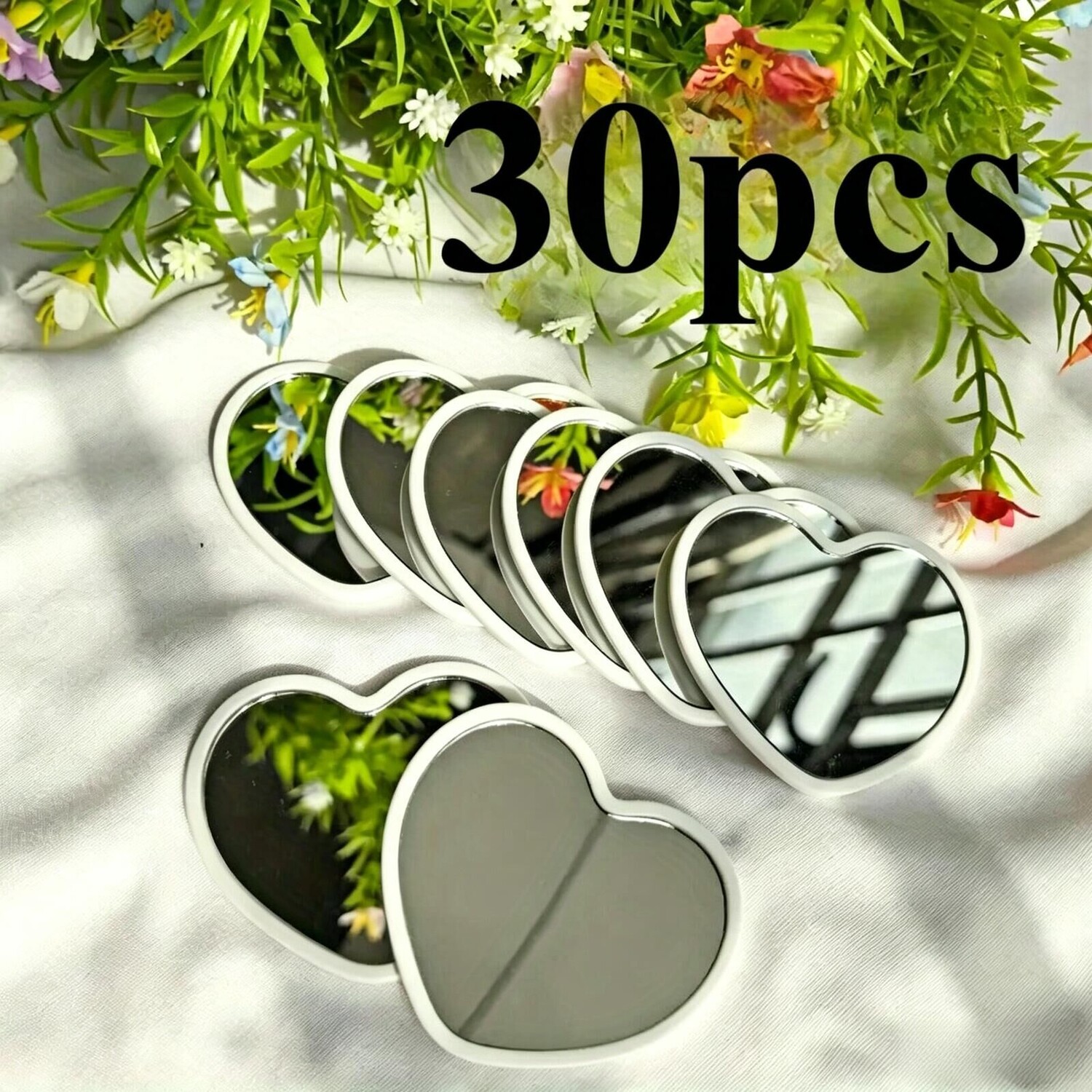 TEMU 30pcs Heart Shaped Portable Mini Mirrors Suitable For Travel, (/pink/green) - Polished Glass Compact Pocket Mirror For, Battery-free Mirror For