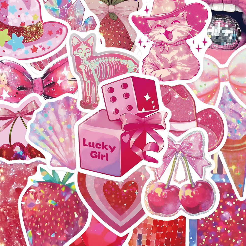 50pcs Rose Pink Stickers For Mobile Phone Decorative Film And Decals