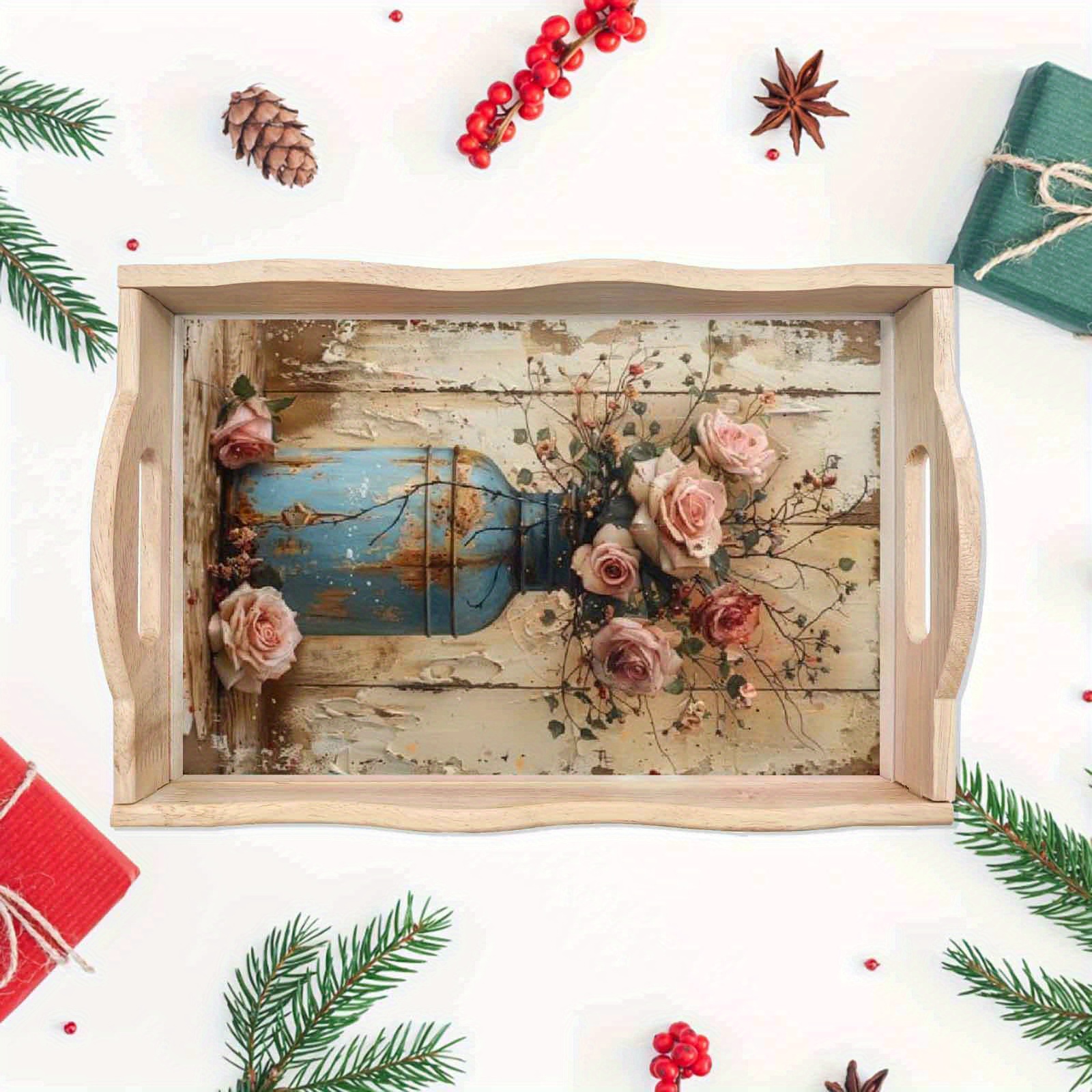 DIY Diamond Painting Tray Kit, Wooden Craft Service Tray, Round Diamonds, Full Drill, for Home Gatherings, Breakfast Serving, Coffee Tea Display, Party Supplies, Art Crafts