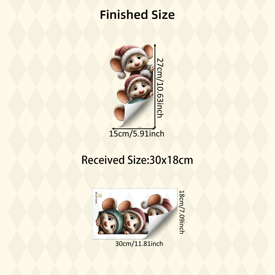 TEMU 1pc Christmas Mice Window Stickers, 3 Cute Mice Peeking Red White Green Knitted Hats Snowflakes, Double-sided Visible Electrostatic Window