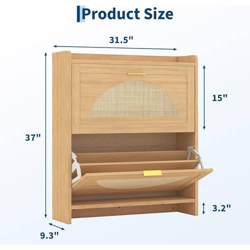 modern narrow free standing shoe storage cabinet with rattan doors flip drawer system entryway organizer suitable for hallway entry hall small spaces space saving with for organization