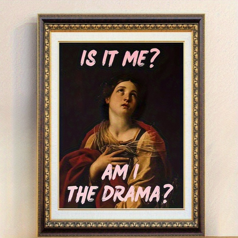 TEMU 12x16 Inch Frameless Vintage-inspired Canvas Art Print - Dramatic Portrait & Abstract Wall Decor With Pink Text, High-quality Canvas Poster For